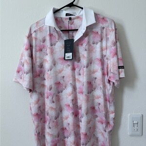 NWT Bad Birdie Pink Floral Men's Polo Shirt
